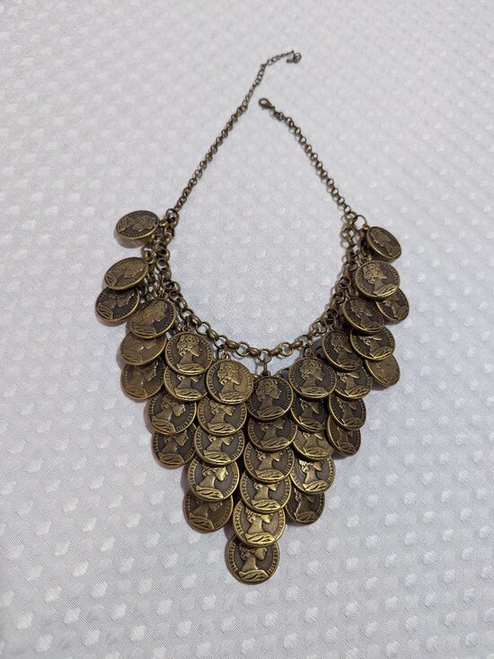 Vintage Jewelry - Cascade of Coins Bib Necklace half of Dollar USA